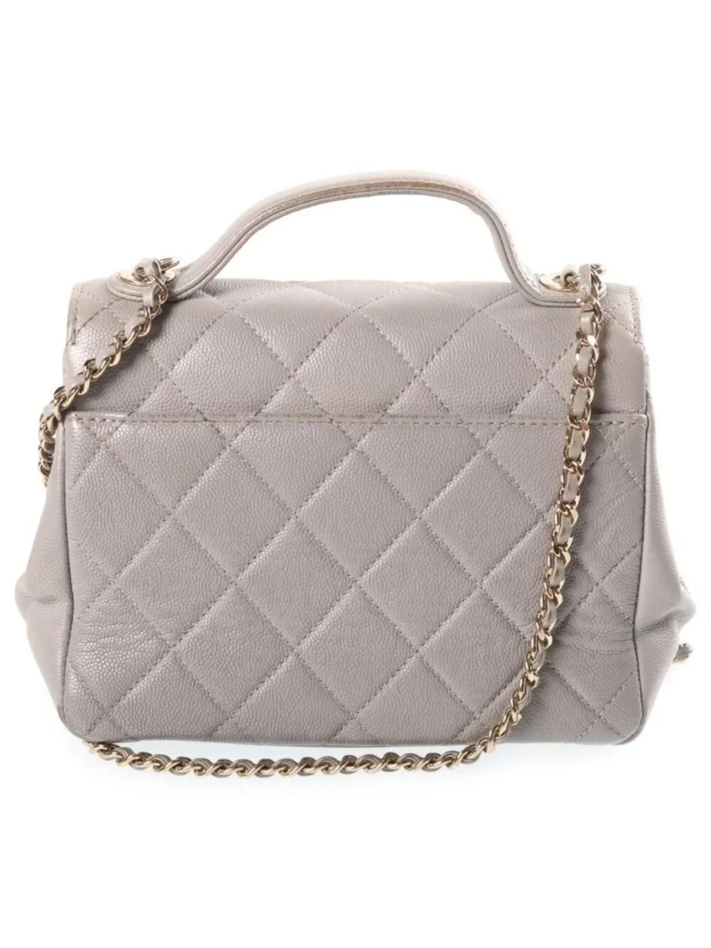 Chanel Quilted Affinity Small 2-Way Chain Shoulder Bag Gray Caviar Leather Gold